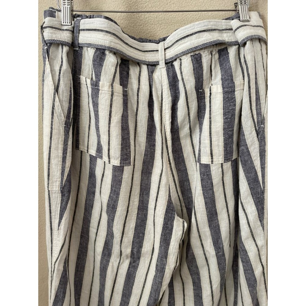 Zac & Rachel Striped Tie Belt Waist Linen Blend Beach/Lounge Pants - Picture 10 of 12